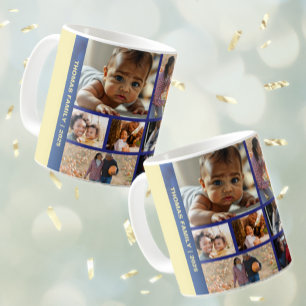 Lägg till fotokollage för blästerårsfamiljen kaffemugg