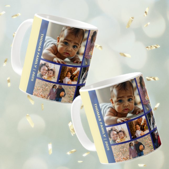 Lägg till fotokollage för blästerårsfamiljen kaffemugg (Add Photos Blessed Year Family Photo Collage Coffee Mug (multiple shown))