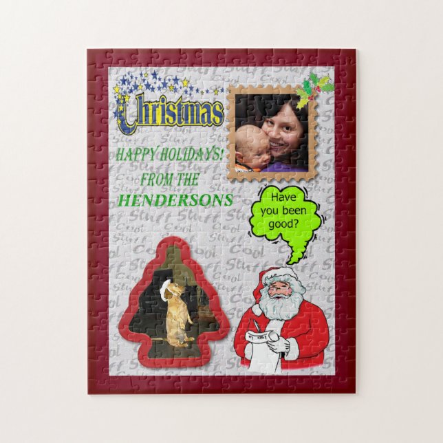 Lägg till foton i jultomten och Träd Pussel (Vertikal)