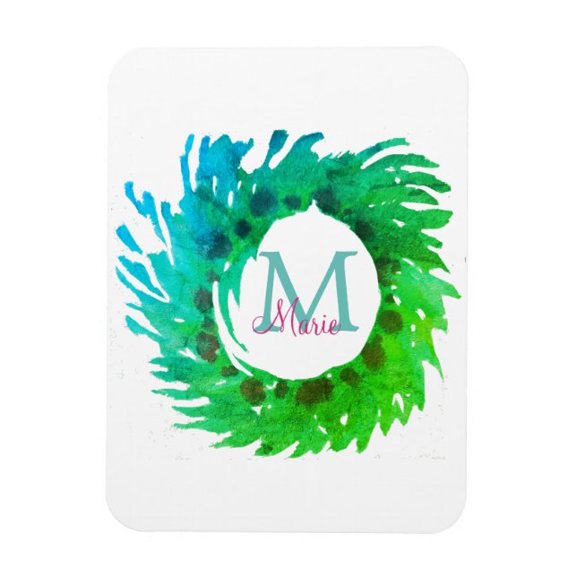 Lägg till grönt av rosa grönt i monogram - julkran magnet (Vertikal)