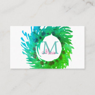 Lägg till grönt av rosa grönt i monogram - julkran visitkort