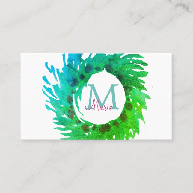 Lägg till grönt av rosa grönt i monogram - julkran visitkort (Framsida)