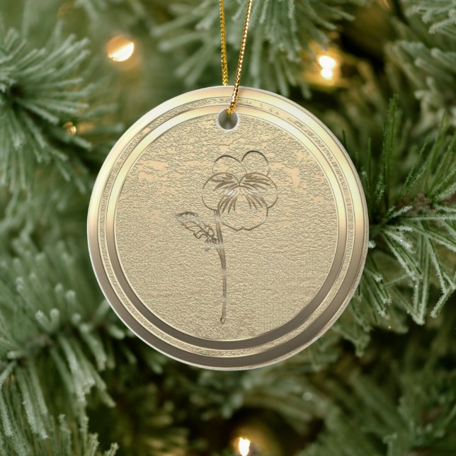 Lägg till Guld Pansy Viola Ceramic Ornamic Julgransprydnad Keramik (Träd)