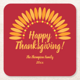 Lägg till Gulter för Namn-Happy thanksgiving i Röd Underlägg Papper Kvadrat