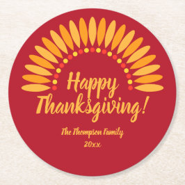 Lägg till Gulter för Namn-Happy thanksgiving i Röd Underlägg Papper Rund