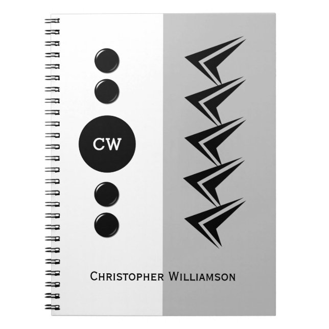 Lägg till initialer namn, vitt och grått anteckningsbok (Framsidan)