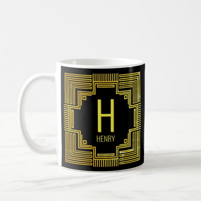 Lägg till initialt namn Guld Geometrisk Linje F G  Kaffemugg (Vänster)