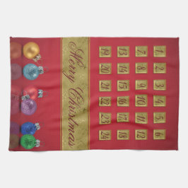 Lägg till kalenderjulprydnader kökshandduk