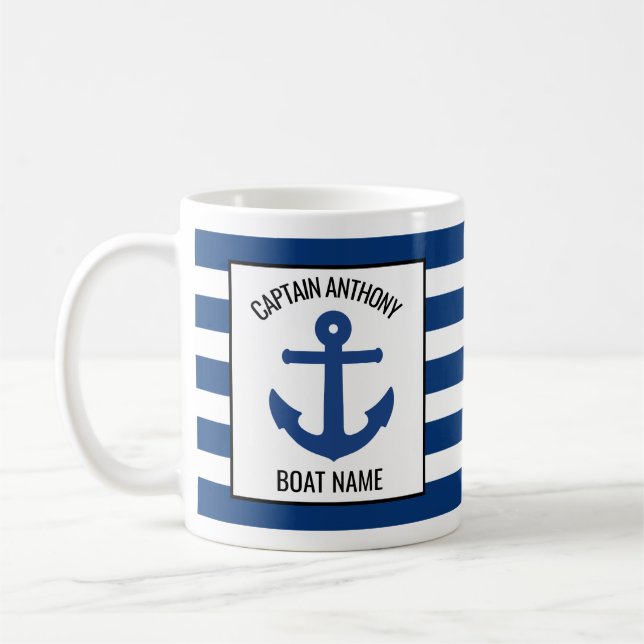 Lägg till kapten och Boat Namn Nautical Blue Ancho Kaffemugg (Vänster)