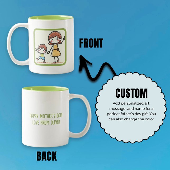 Lägg till Kid's Artwork Mor Day Personlig Två-Tonad Mugg (Add Kid’s Artwork Mother’s Day Personalized Two-Tone Coffee Mug)