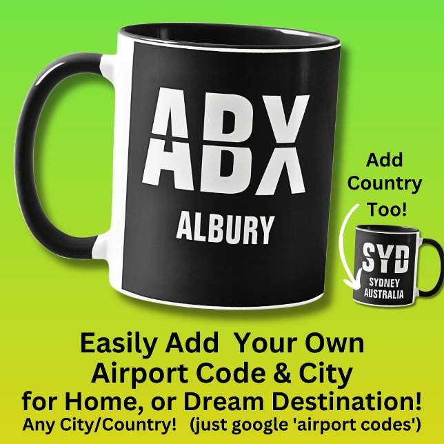 Lägg till kod och ort - flygplatskod ABX ALBURY Mugg (Skapare uppladdad)