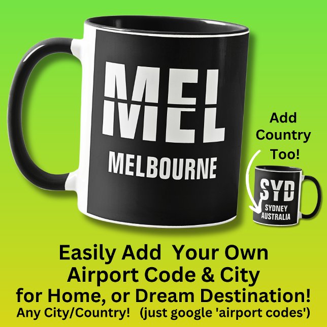 Lägg till kod och ort - flygplatskod MEL MELBOURNE Mugg (Skapare uppladdad)