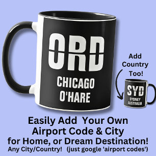 Lägg till kod och ort, flygplatskod ORD CHICAGO Mugg