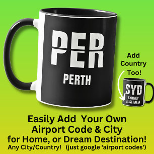 Lägg till kod och ort - Flygplatskod PER PERTH Mugg