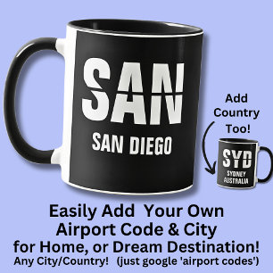 Lägg till kod och ort, flygplatskod SAN San Diego Mugg