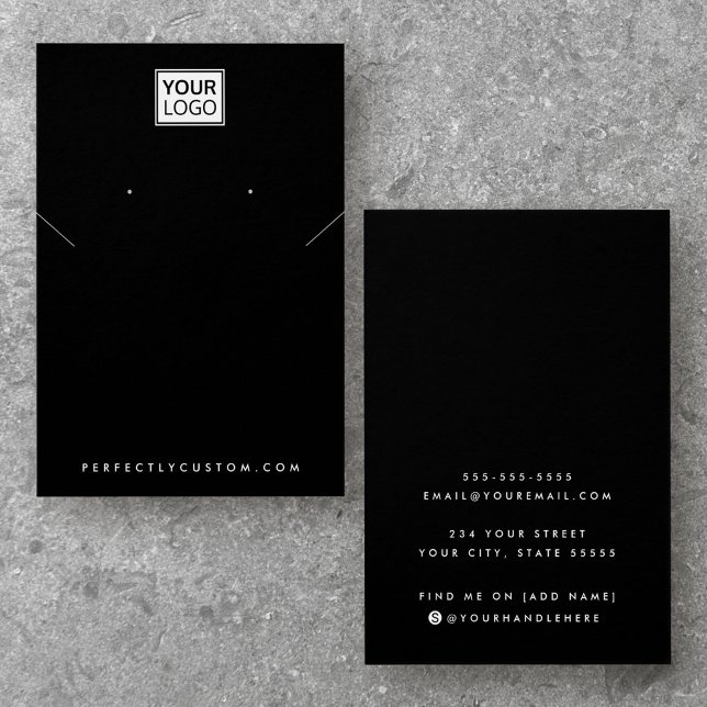 Lägg till logo svart halsband örhängen displaykort visitkort (Add logo black necklace earring display card)