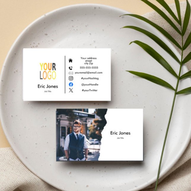lägg till logotyp Anpassningsbar BUSINESS LOGOTYP  Visitkort (Skapare uppladdad)