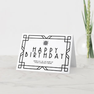 Lägg till Logotyp Art Deco Business Birthday Black Kort