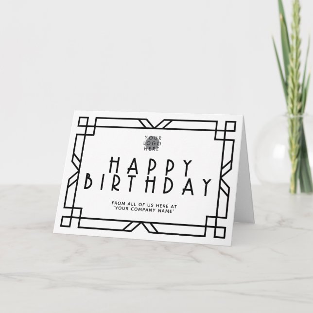Lägg till Logotyp Art Deco Business Birthday Black Kort (Framsida)