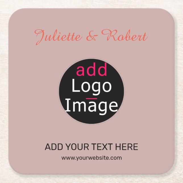 Lägg till Logotyp Bröllop Dusty Ro Hue Art Underlägg Papper Kvadrat (Framsidan)
