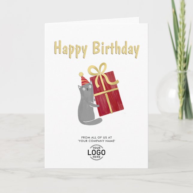 Lägg till Logotyp Cute Cat Burgundy Gift Business  Kort (Framsida)