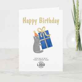 Lägg till Logotyp Cute Cat Navy Blue Gift Business Kort
