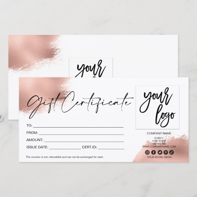 Lägg till logotyp för det moderna presentkortscert (Fram/baksida)