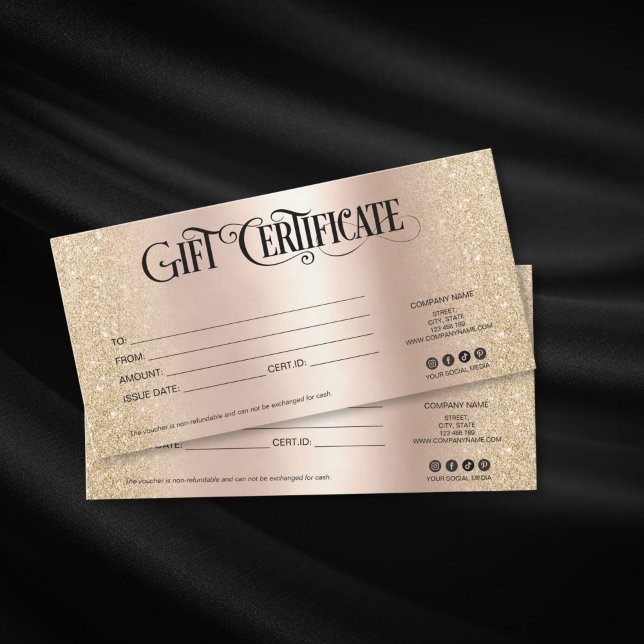 Lägg till logotyp för presentkortscertifikat för l (gold foil and gold glitter gift certificate)