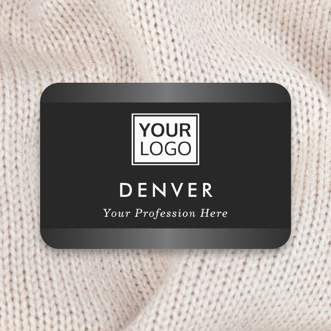 Lägg till logotyp först namn och grått gräns namnbricka (Skapare uppladdad)