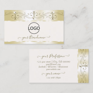 Lägg till Logotyp i Luxury Guld Cream Ornate Spark Visitkort