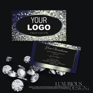 Lägg till Logotyp i Modern Black Blue Silver Gnis Visitkort