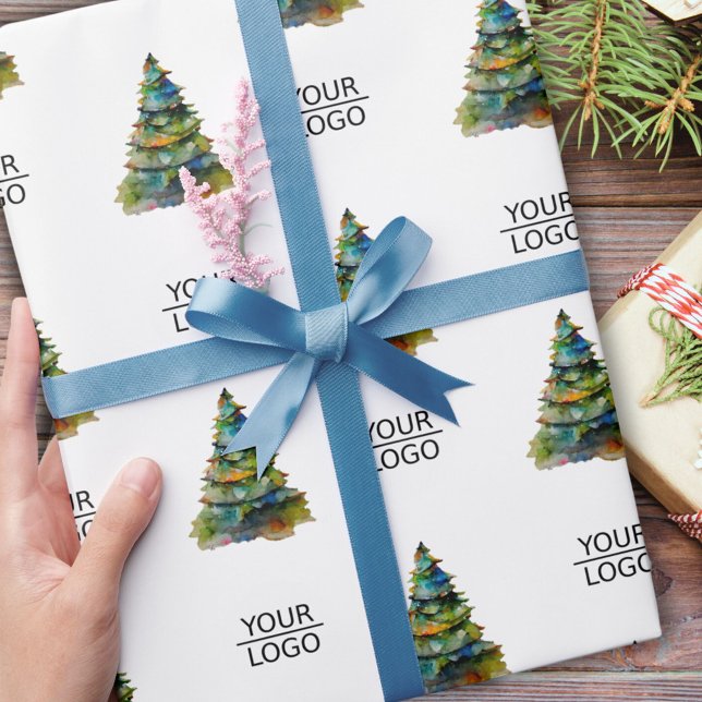 Lägg till Logotyp Julgran Mönster Company Presentpapper (Skapare uppladdad)