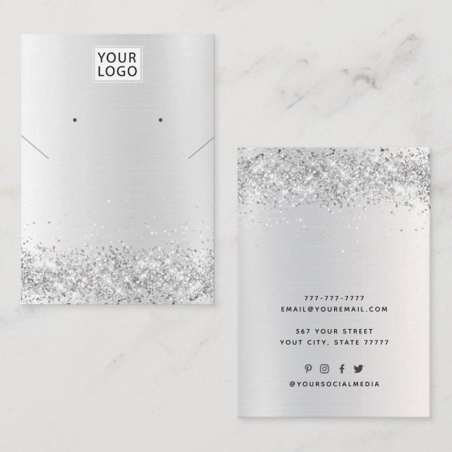 Lägg till logotyp Juvelry Glitter necklace öring v Visitkort (Fram/baksida)