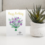 Lägg till Logotyp Lila Folk Bouquet Business Birth Kort<br><div class="desc">Önska dina bästa kunder, anställda och affärspartner mycket grattis på födelsedagen med detta söta, moderna och enkla, ursprungliga hand plockade botaniska lodrät-företagskort för företag i grattis på födelsedagen, som har ett enkelt, underbart, underbart stil i lila blommor bouquet och Grattis på födelsedagen. Ersätt logotypen här med anpassningsbarnas logotyp och lägg...</div>