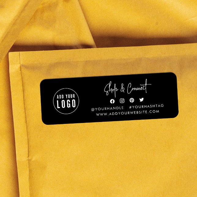 Lägg till logotyp Modernt manus Butik Connect Anpa Returadress Etikett (Skapare uppladdad)