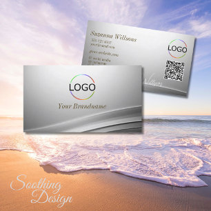 Lägg till Logotyp och QR-kod för Silver-böjd dekor Visitkort