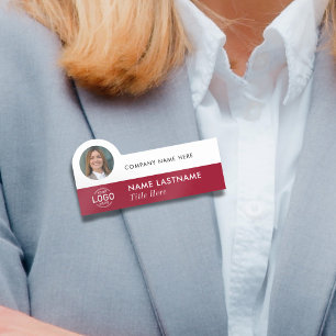 Lägg till Logotyp Photo Elegant Burgundy Red White Namnbricka