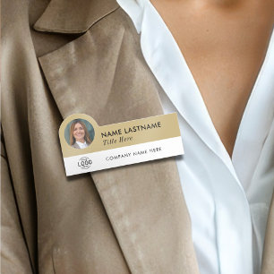 Lägg till Logotyp Photo Title Snyggt Beige Guld Em Namnbricka