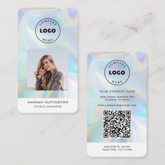 Lägg till Logotyp QR-kod, medarbetare Fotoholograf Visitkort (Fram/baksida)