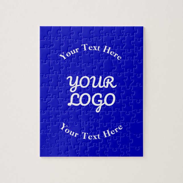 Lägg till logotyp redigerbar Royal Blue & vit text Pussel (Vertikal)
