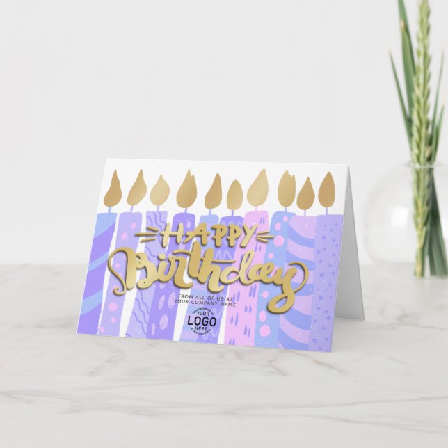 Lägg till Logotyp Roligt Lila Candles - födelsedag Kort (Framsida)