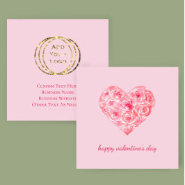 Lägg till Logotyp Rosa Vattenfärgshjärtans Alla hj Fyrkantigt Visitkort