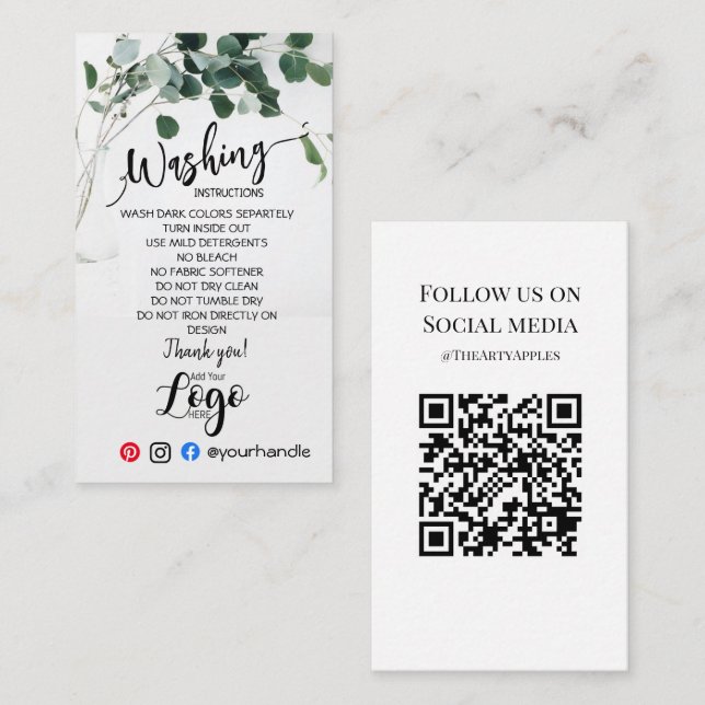 LÄGG TILL LOGOTYP tvättande instruktioner CARE CAR Visitkort (Fram/baksida)