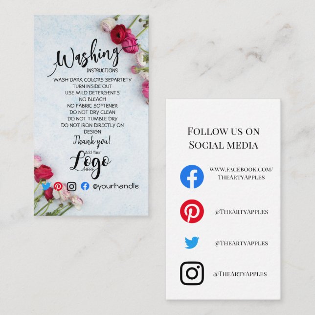 LÄGG TILL LOGOTYPENS tvättande instruktioner CARE  Visitkort (Fram/baksida)