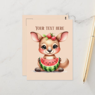 Lägg till meddelande för Cute Vattenmelon Kangaroo Vykort