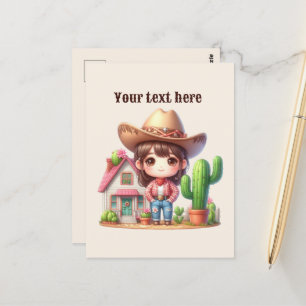 Lägg till meddelande för Cute Western Cowgirl Vykort