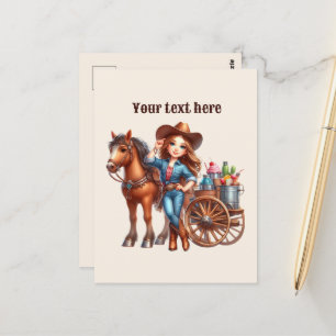 Lägg till meddelande för Cute Western Cowgirl Vykort