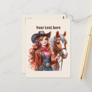 Lägg till meddelande för Cute Western Cowgirl Vykort