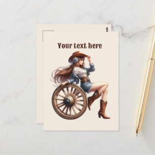 Lägg till meddelande för Cute Western Cowgirl Vykort