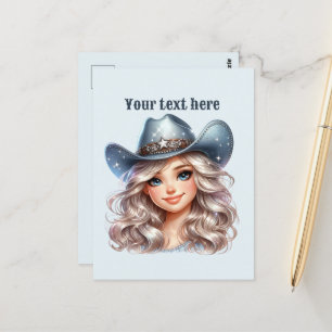 Lägg till meddelande för Cute Western Cowgirl Vykort